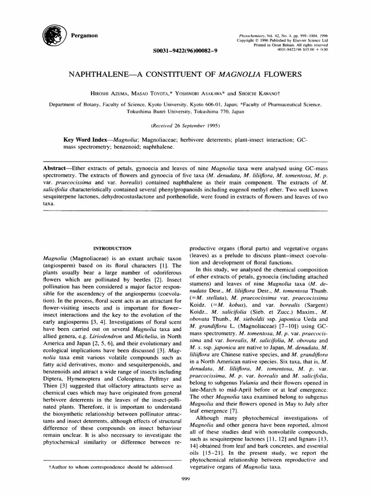 Naphthalene - A Constituent of Magnolia Flowers | PDF | Gas ...