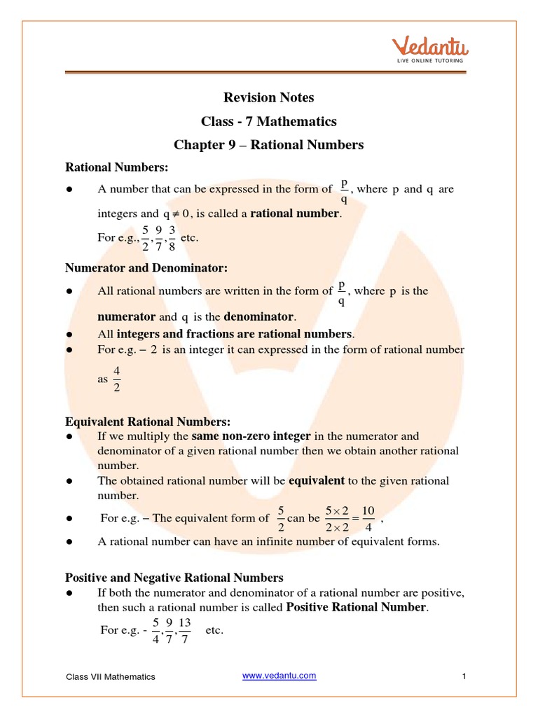 Class 7 Rational Numbers Overview | PDF | Rational Number | Numbers
