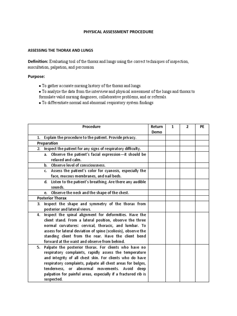 Thorax and Lungs Assessment Guide | PDF | Thorax | Hand