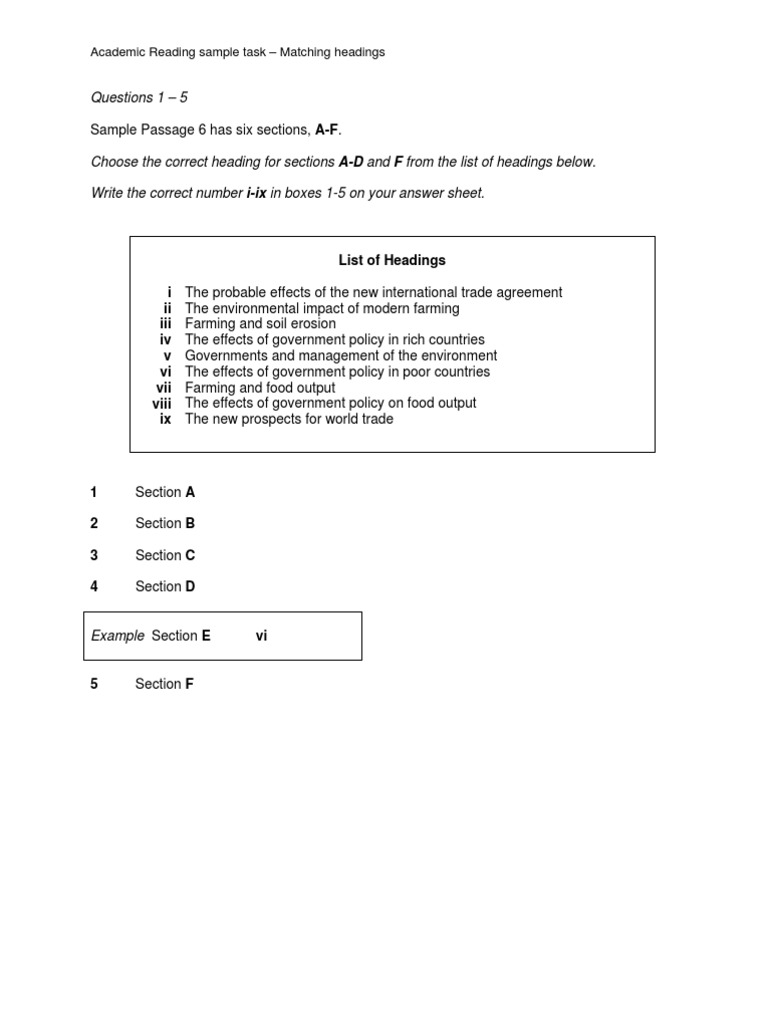 Academic Reading Sample Task Matching Headings | PDF