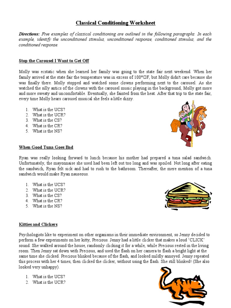 Classical Conditioning Worksheet 1 PDF Classical Conditioning