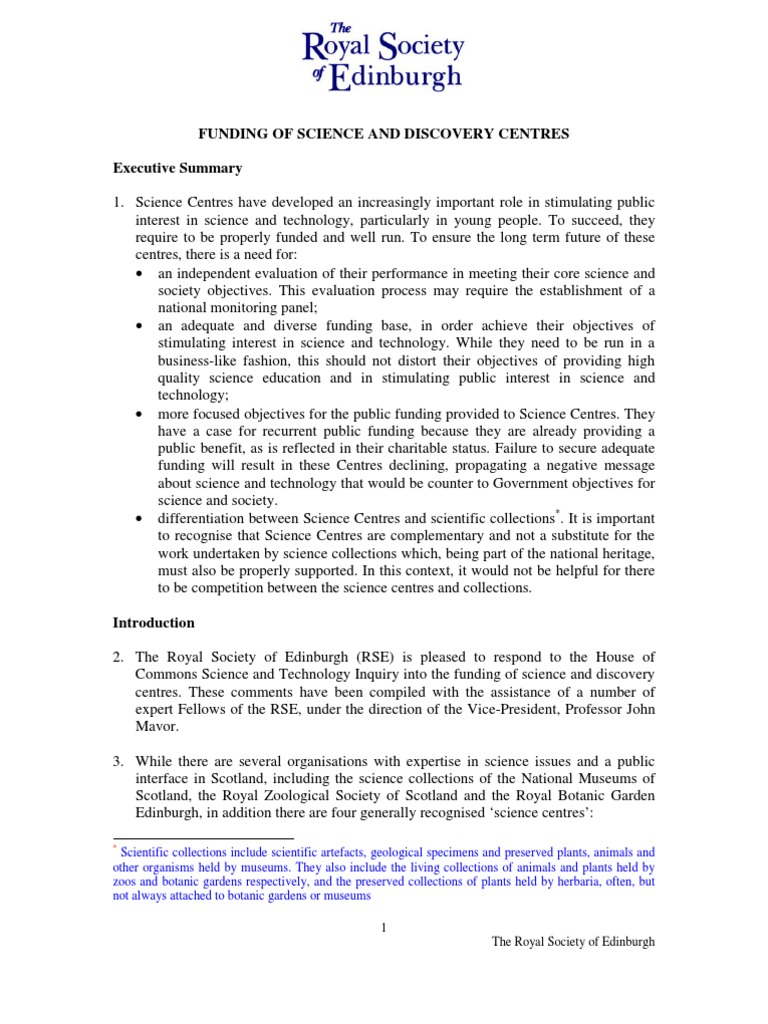 Funding of Science and Discovery Centres | PDF | Scotland | Science