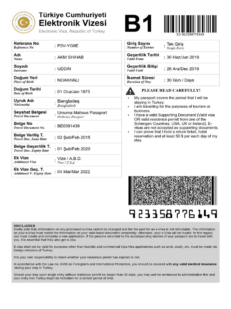 Turkey EVisa AKM SHIHAB UDDIN PDF