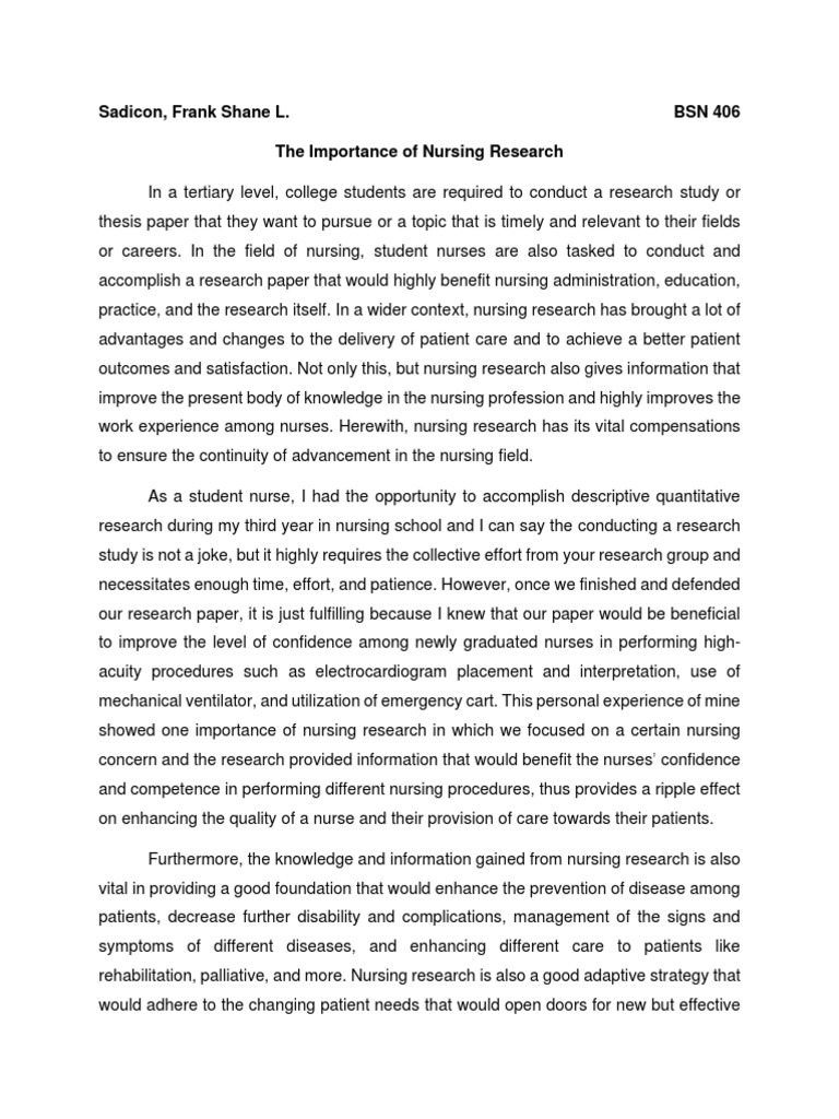 The Importance Of Nursing Research Pdf Nursing Health Care