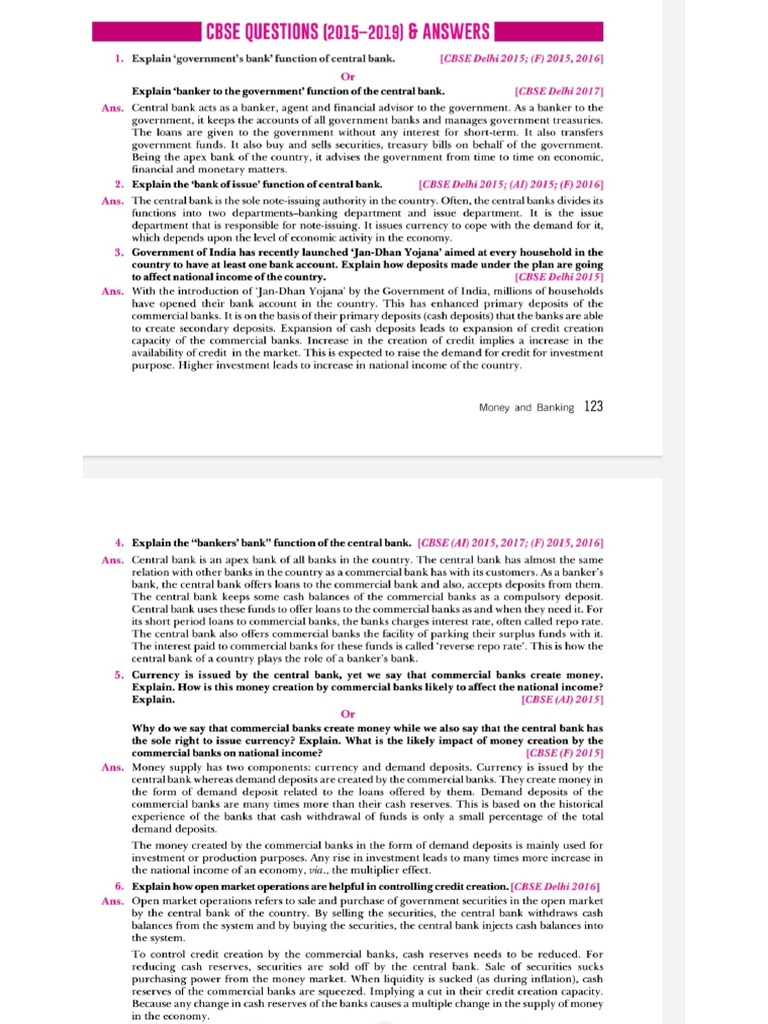 Money and Banking Imp Questions PDF