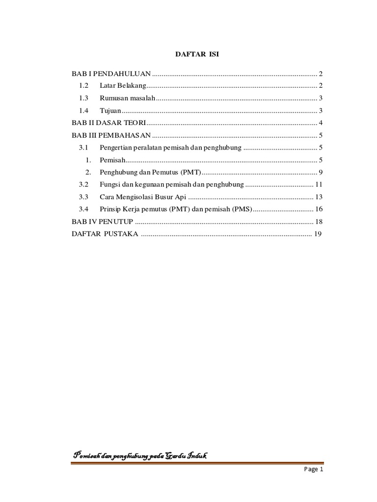 Pemisah dan penghubung pada gardu induk pdf