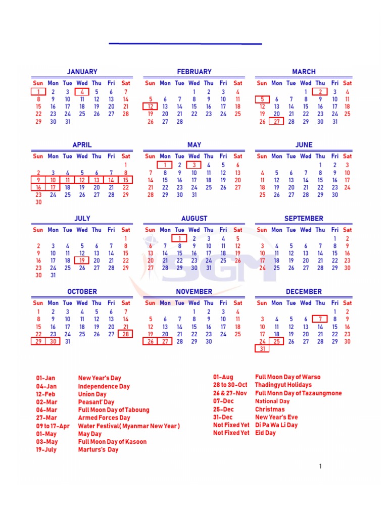 2023 Myanmar Calendar PDF