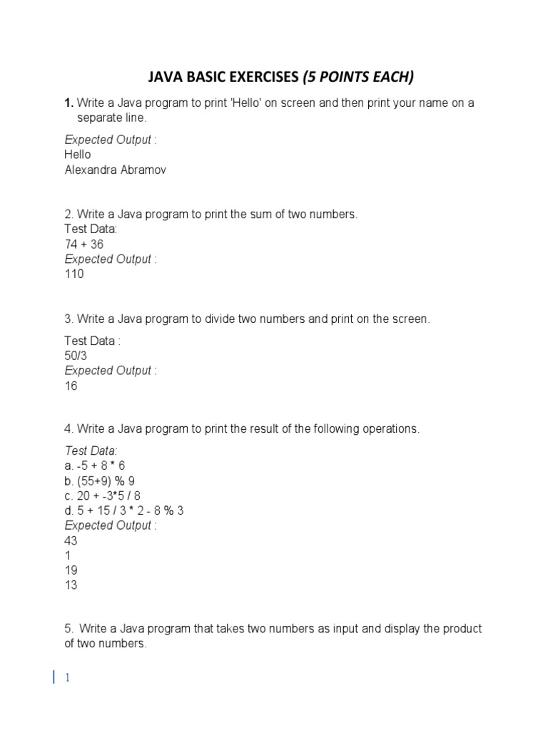 Performance Task 1 Java Basic Exercises | PDF