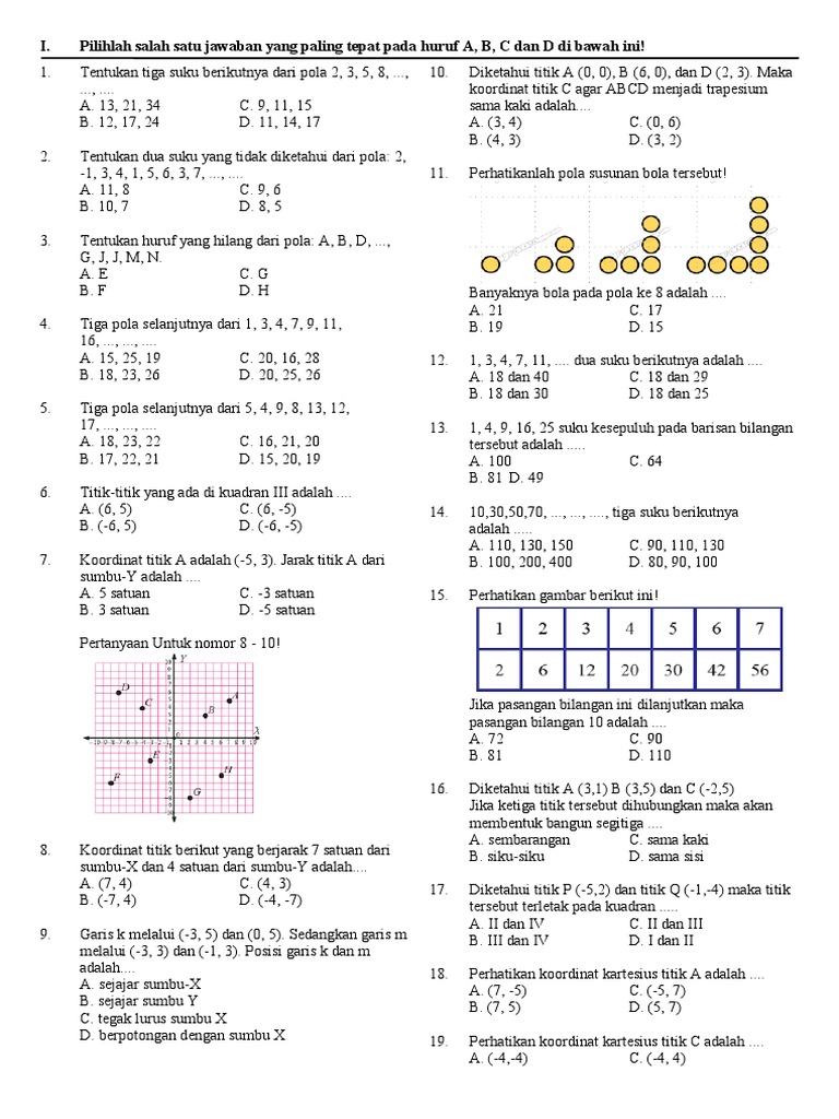 Soal dan Jawaban Pola Bilangan & Koordinat | PDF | Metode & Bahan Ajar