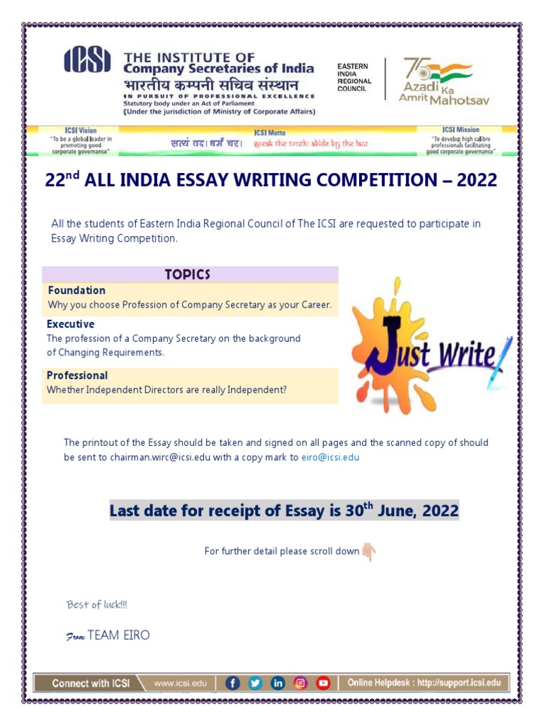 22nd All India Essay Writing Competition 2022 | PDF