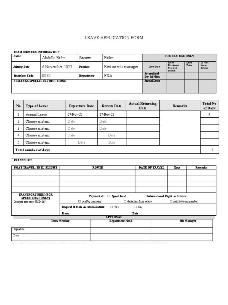 Leave Application Form (NEW) | PDF | Economies | Payments