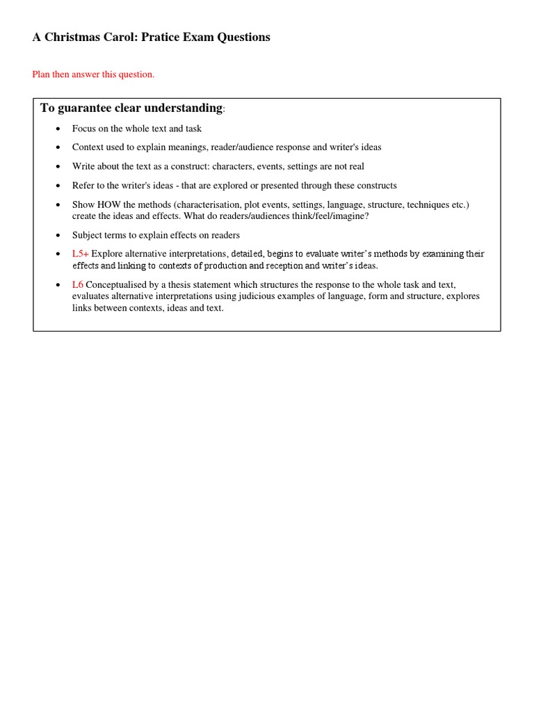 A Christmas Carol Exam Practice Questions | PDF | Ebenezer Scrooge | A ...