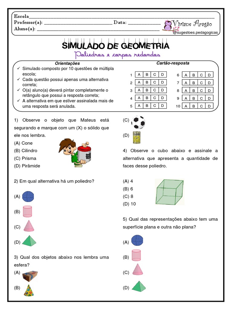 Simulado de geometria sobre poliedros e corpos redondos | PDF | Formas ...