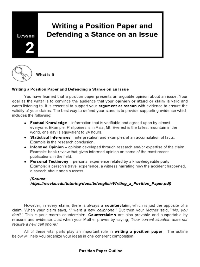 Writing an Effective Position Paper | PDF | Argument | Evidence