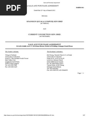 Sale and Purchase Agreement