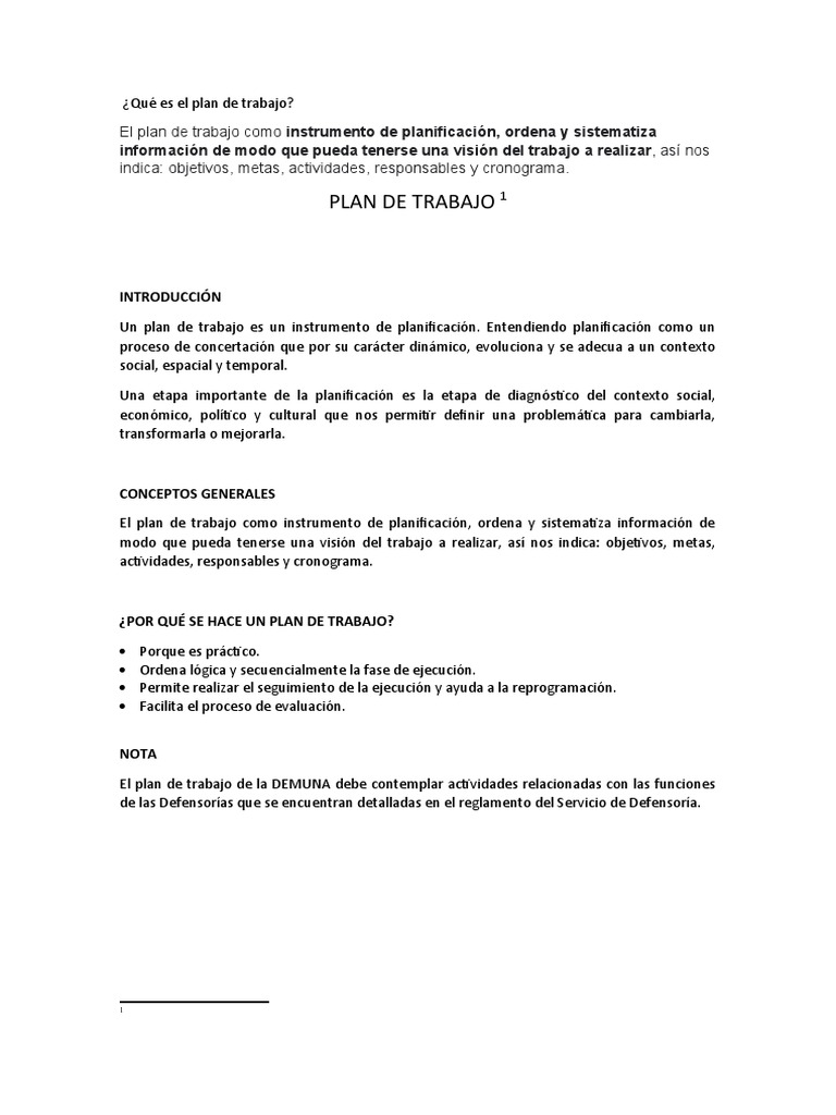 Qu Es El Plan De Trabajo PDF