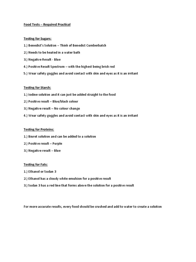 Food Tests | PDF
