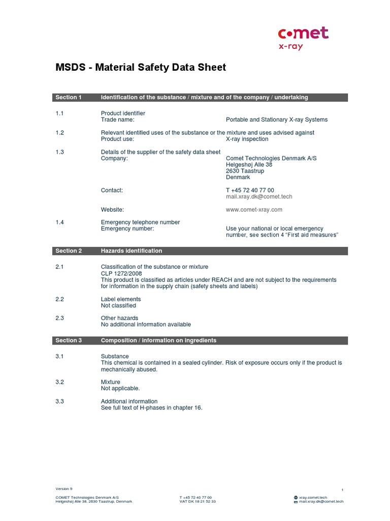 Material Safety Data Sheet For Portable and Stationary X-Ray Systems v9 ...