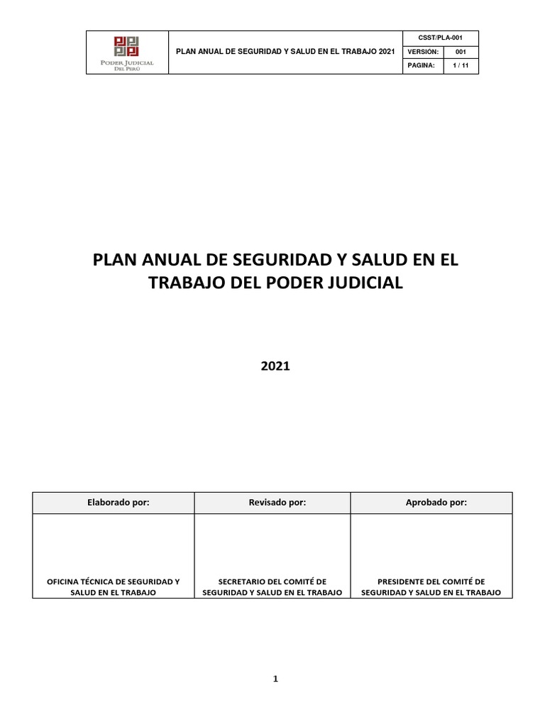 Plan Anual SST 2021 PJ | PDF | Seguridad y salud ocupacional | Valores