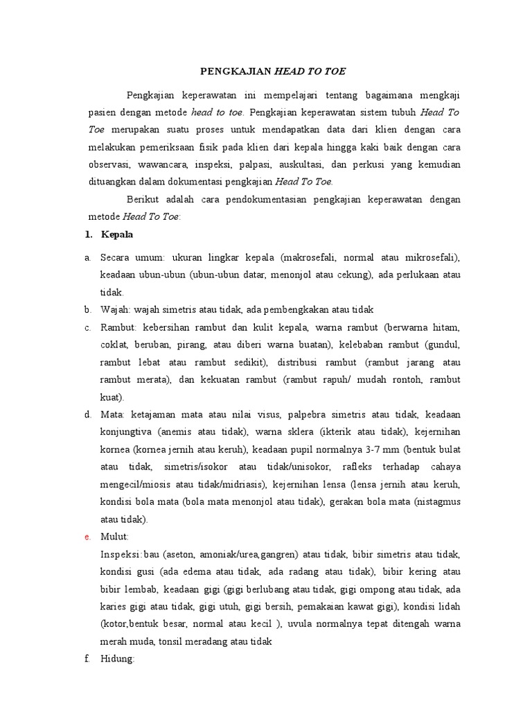 Pengkajian Head To Toe Secara Lengkap Pdf