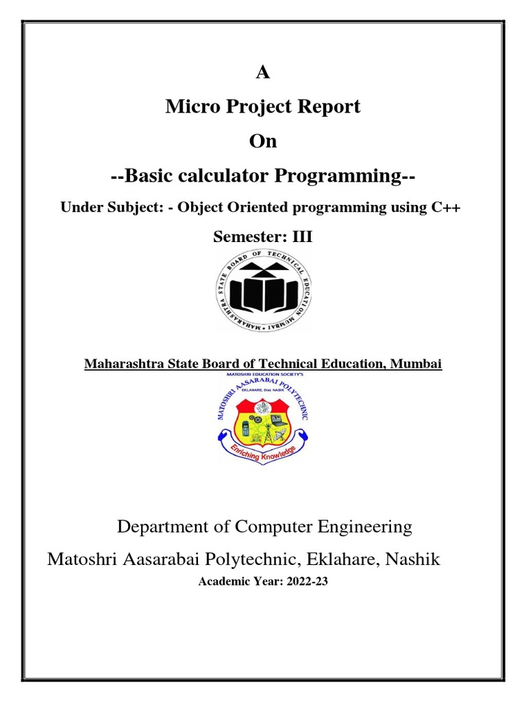 A Micro Project Report On - Basic Calculator Programming | PDF ...