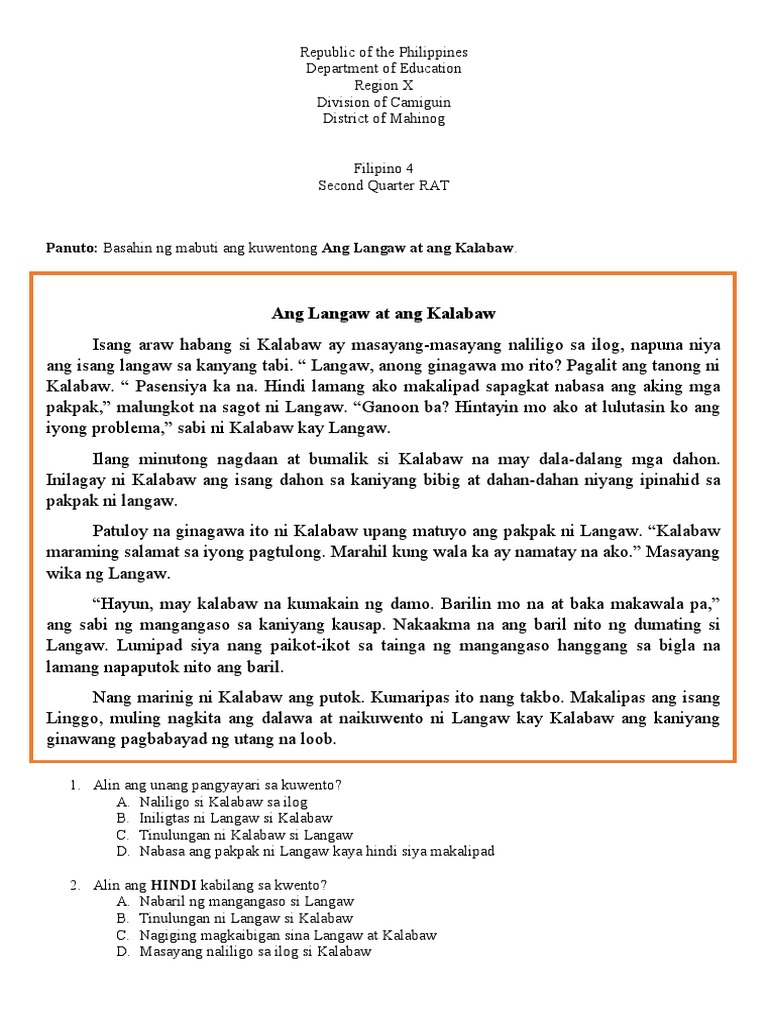 Filipino-4 Rat Questionaire | PDF