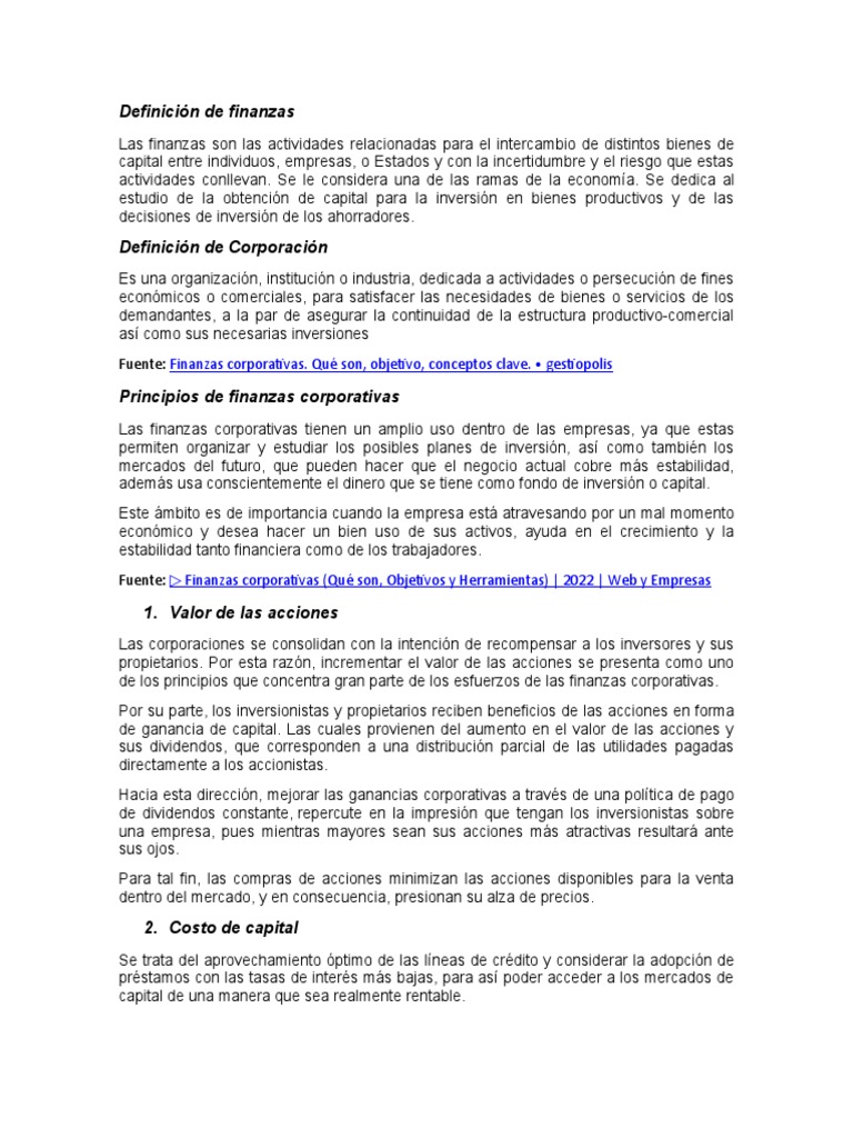 Definición de Finanzas Corporativas | PDF | Business | Compartir (Finanzas)