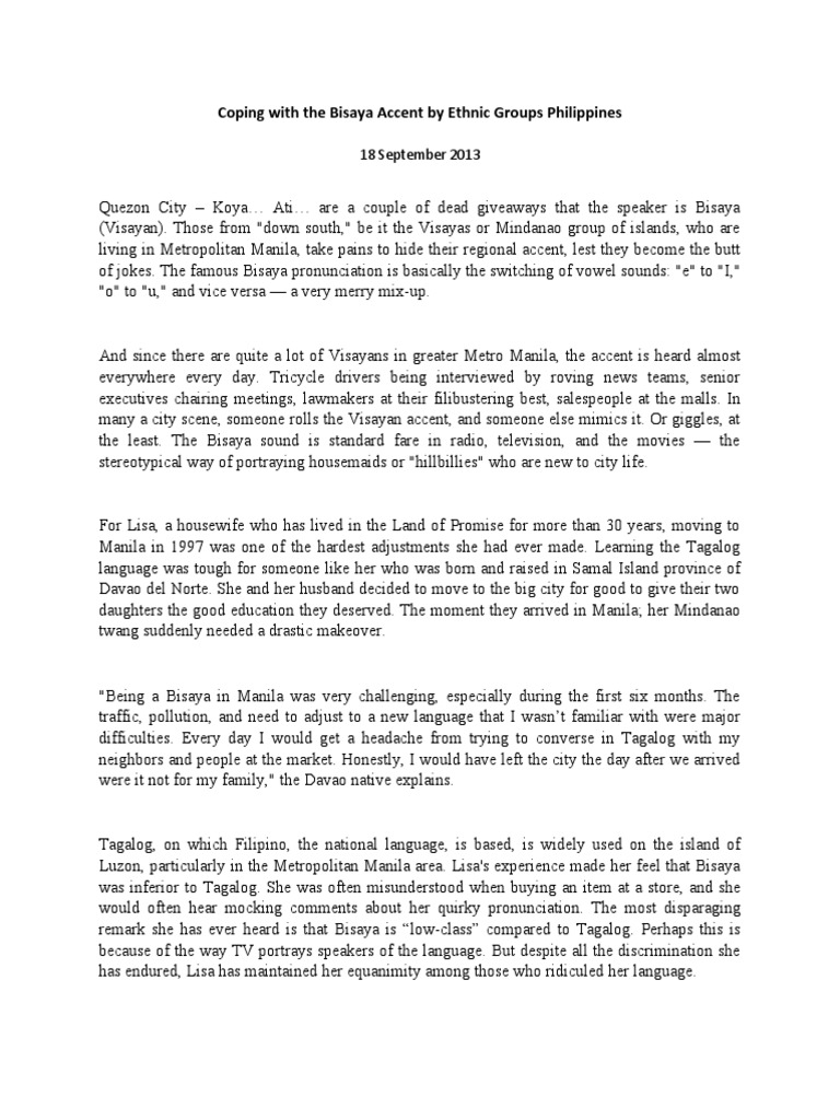 Case Study Ethnocentrism PDF Tagalog Language Accent