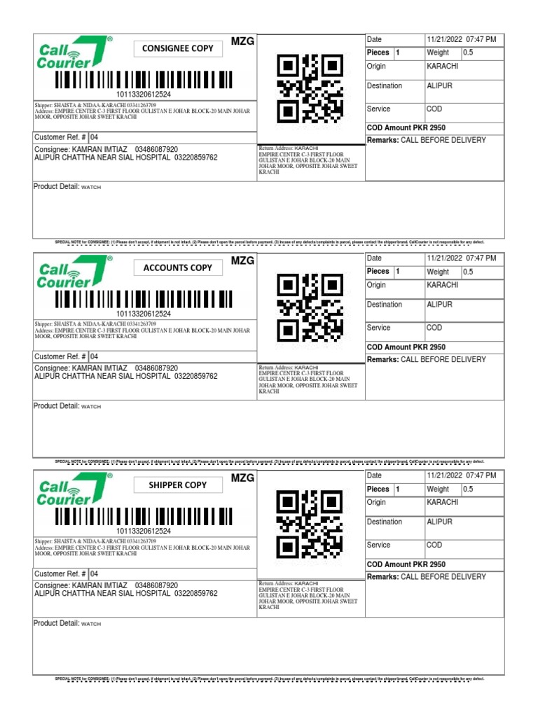 Consignee Copy: Karachi | PDF