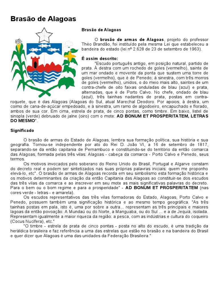 Brasão de Alagoas PDF Heráldica República
