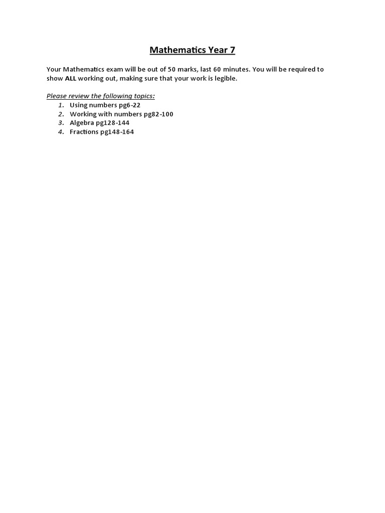 Mathematics year 7 pdf