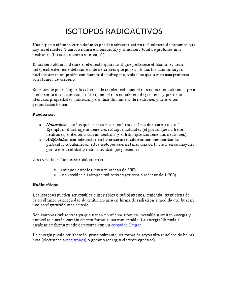 Isótopos Radiactivos: Definición y Tipos | PDF | Ciencia y matemáticas