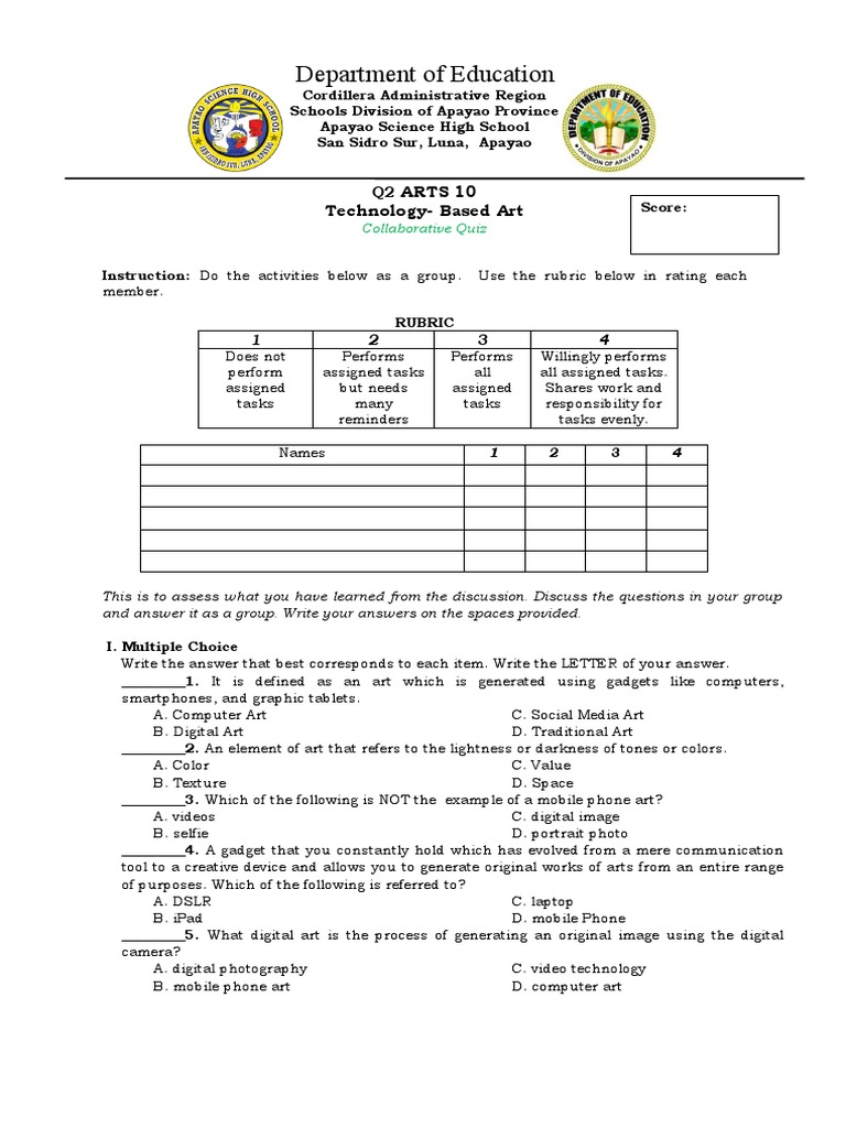 Q2 Arts 9 Collaborative Quiz Technology-Based Art | PDF | Art