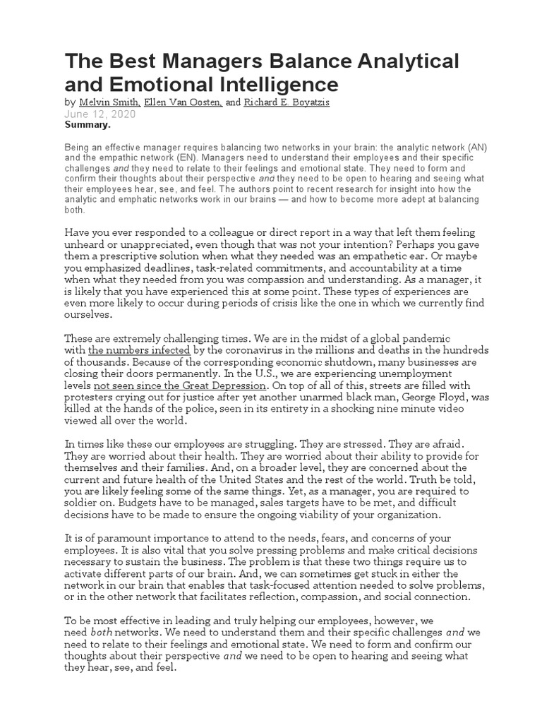 The Best Managers Balance Analytical and Emotional Intelligence PDF