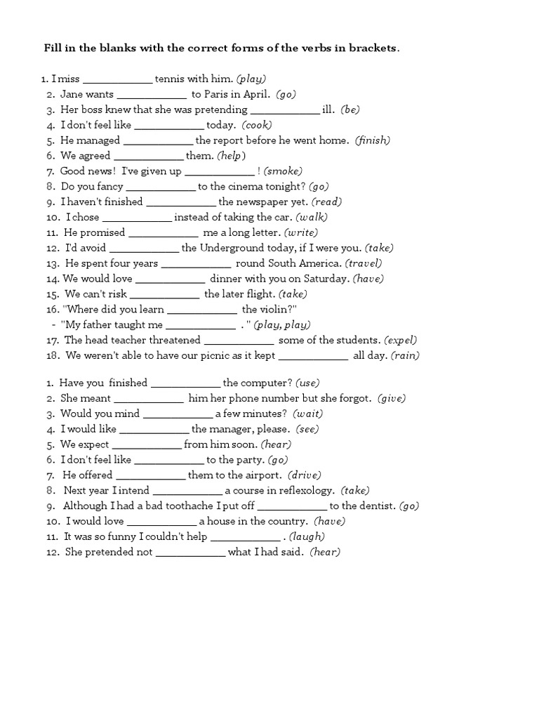 Verb Form Fill-in-the-Blank Exercises | PDF