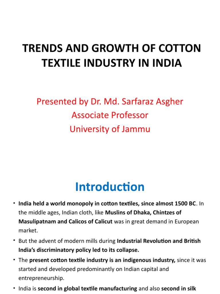 Trends and Growth of Cotton Textile Industry in PDF Cotton Gujarat