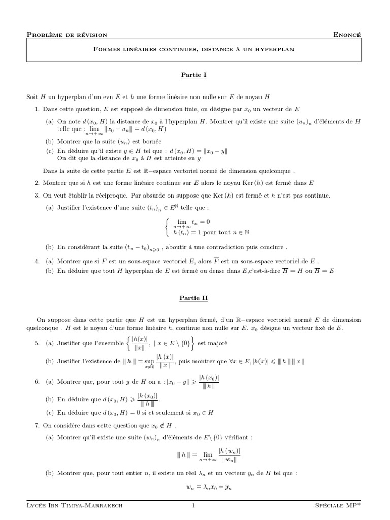 Distance à un hyperplan et formes linéaires | PDF | Limite ...