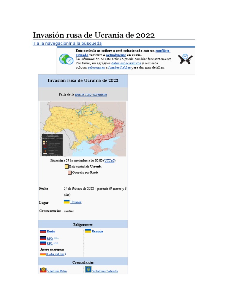 Invasión rusa de Ucrania de 2022 PDF Ucrania Vladimir Putin
