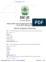 SSC Junior Engineer Papers General Intelligence and Reasoning 22 Jan 2018 Morning Shift