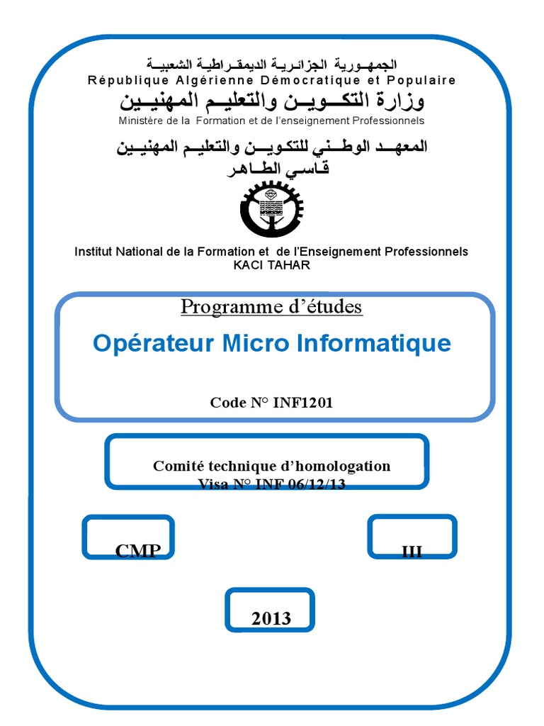 Programme de formation : Opérateur Micro Informatique | PDF | Microsoft ...