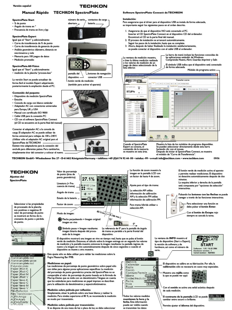 Manual Rápido del SpectroPlate TECHKON | PDF | USB | Medición