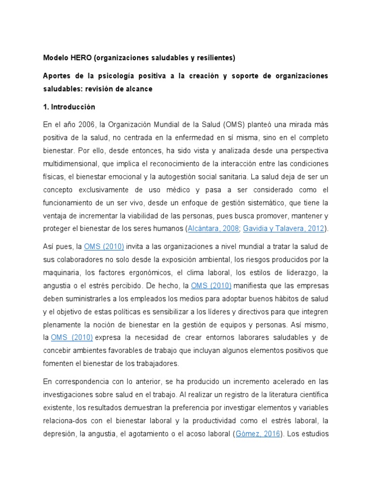 Modelo HERO: Organizaciones Saludables | PDF | Psicología industrial y ...
