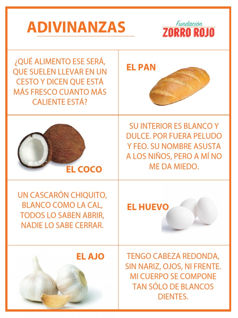 Adivinanzas de alimentos para niños | PDF