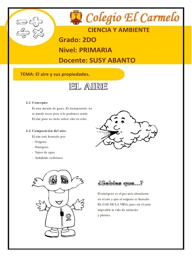 El aire y sus propiedades para niños de primaria | PDF | Atmósfera de ...