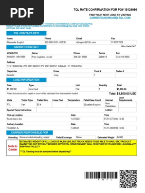 Carrier Rate confirmation