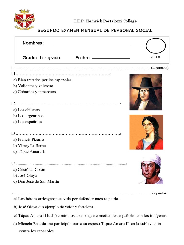 Examen Mensual de Personal Social 1er Grado | PDF | América del Sur | Perú