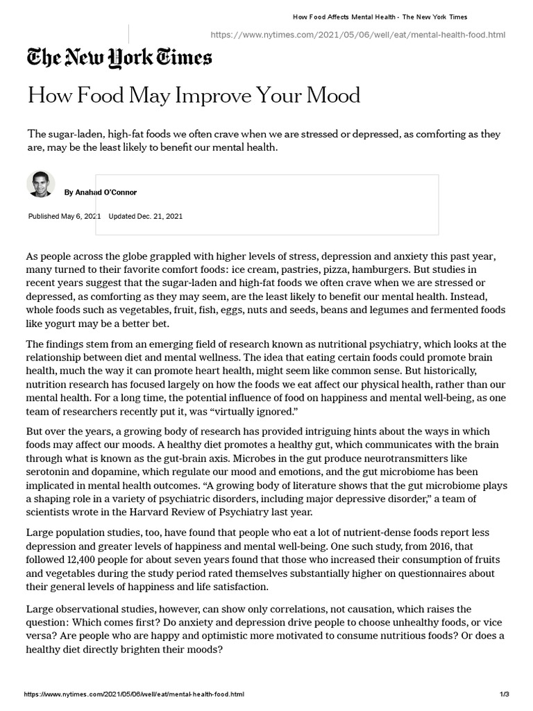 How Food Affects Mental Health - The New York Times | PDF | Major ...