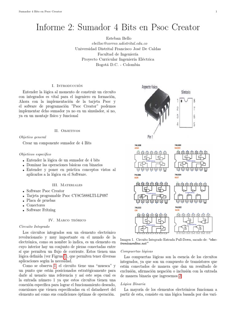 Informe 3 Sumador 4 Bits en Psoc Creator | PDF | Tecnología
