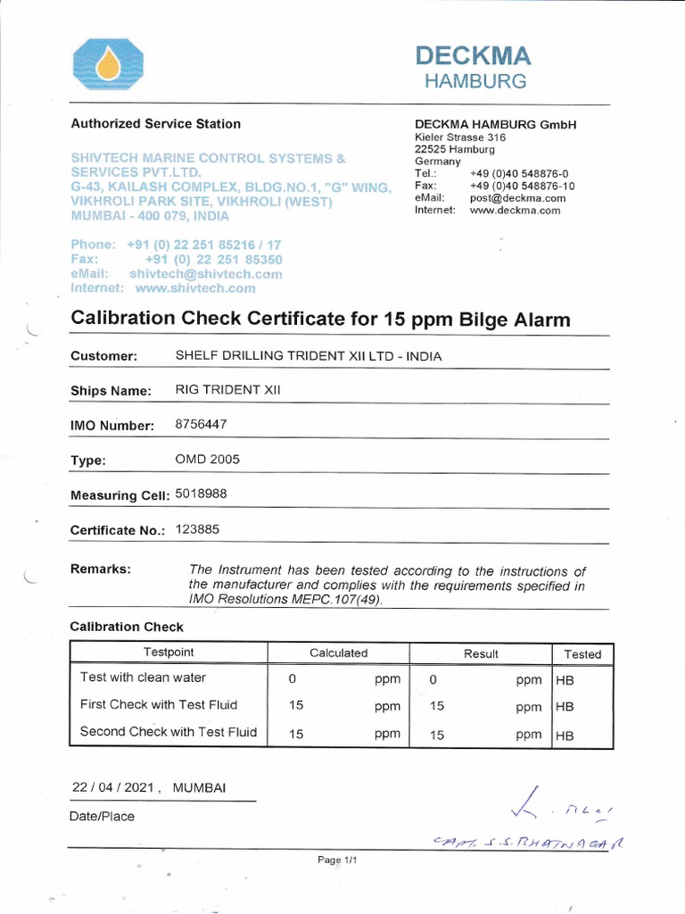 OWS Calibration Certificate PDF