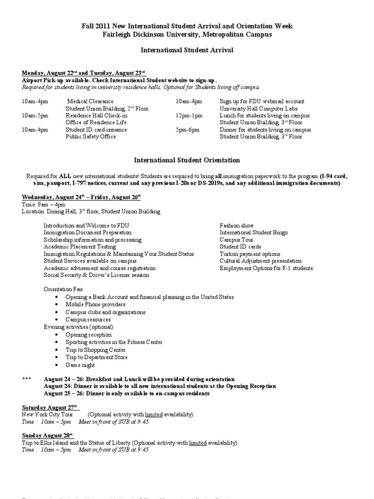 FDU Fall 2011 International Student Orientation | PDF | International ...